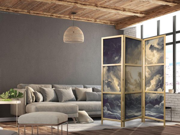 Japanese Room Divider - Epic Light Play: The Sun Battling for Dominance Over the Clouds - Image 3