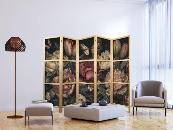 Japanese Room Divider - Floral Illustration - Magnificent Flower Buds on a Turquoise Background - Image 3