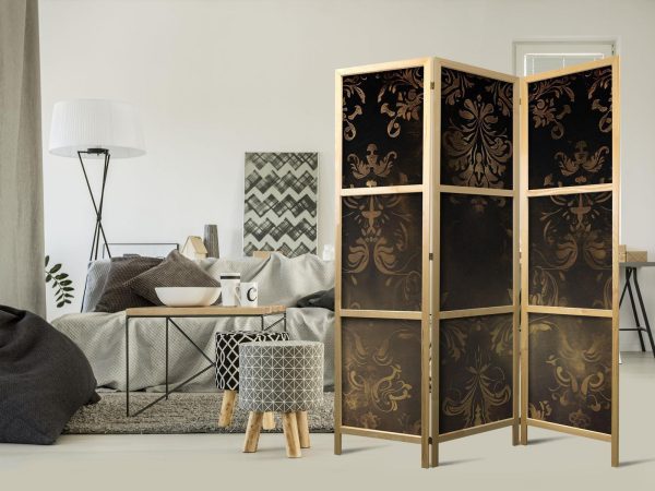 Japanese Room Divider - Floral Ornaments Carved in Delicate Sepia and Brown Shades - Image 2