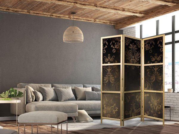 Japanese Room Divider - Floral Ornaments Carved in Delicate Sepia and Brown Shades - Image 3