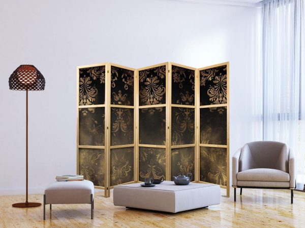 Japanese Room Divider - Floral Ornaments Carved in Delicate Sepia and Brown Shades - Image 3