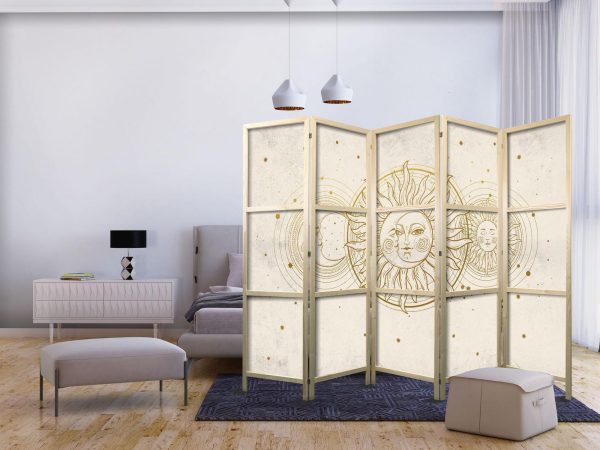 Japanese Room Divider - Golden Sun and Moon - Artistic Illustration in Retro Style - Image 2