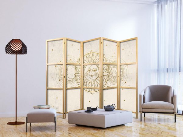 Japanese Room Divider - Golden Sun and Moon - Artistic Illustration in Retro Style - Image 3
