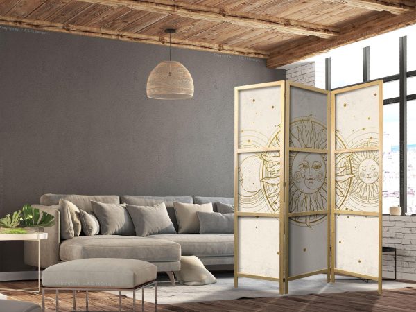 Japanese Room Divider - Golden Sun and Moon - Artistic Illustration in Retro Style - Image 3