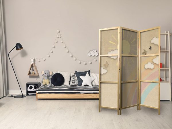 Japanese Room Divider - Holiday Sky - A Rainbow on a Sunny Day and Flying Birds - Image 3