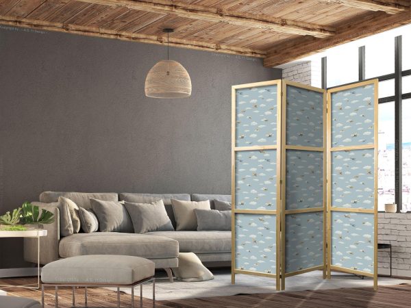 Japanese Room Divider - Illustration - Yellow-Blue Airplanes Against a Blue Sky - Image 3