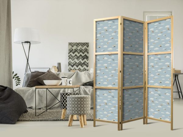 Japanese Room Divider - Illustration - Yellow-Blue Airplanes Against a Blue Sky - Image 2