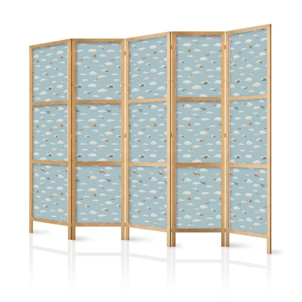 Japanese Room Divider - Illustration - Yellow-Blue Airplanes Against a Blue Sky