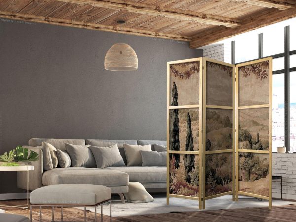 Japanese Room Divider - Landscape with Cypresses - Old Tapestry with Mediterranean Vegetation - Image 3