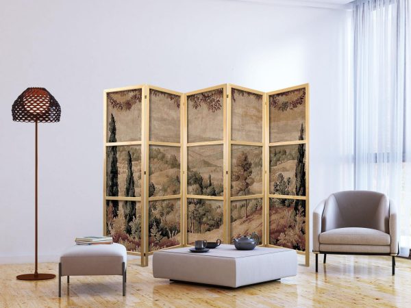 Japanese Room Divider - Landscape with Cypresses - Old Tapestry with Mediterranean Vegetation - Image 3
