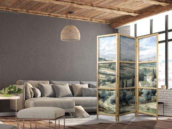 Japanese Room Divider - Landscape with Green Fields and Trees - Tuscan sunny view - Image 3