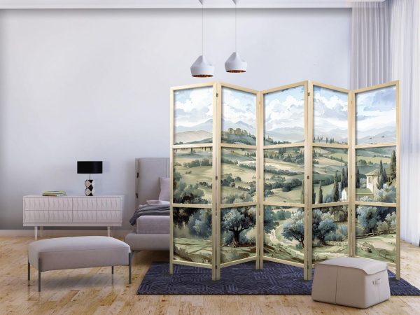 Japanese Room Divider - Landscape with Green Fields and Trees - Tuscan sunny view - Image 2