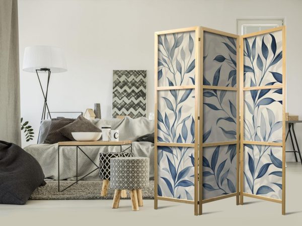 Japanese Room Divider - Leaves in Blue Colors - Delicate Botanical Motif - Image 2