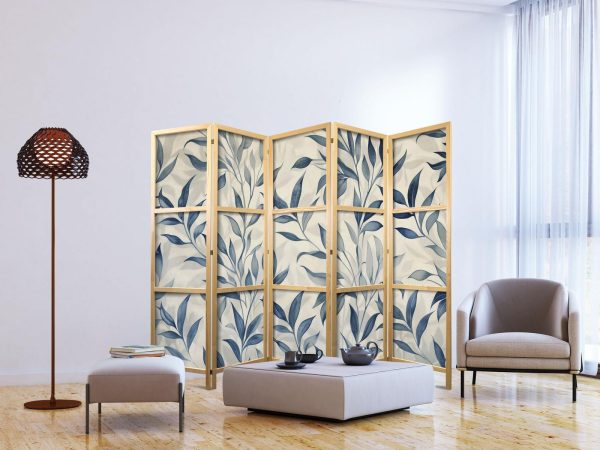 Japanese Room Divider - Leaves in Blue Colors - Delicate Botanical Motif - Image 3