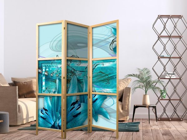 Japanese Room Divider - Lilies in Pale Blue I - Image 2