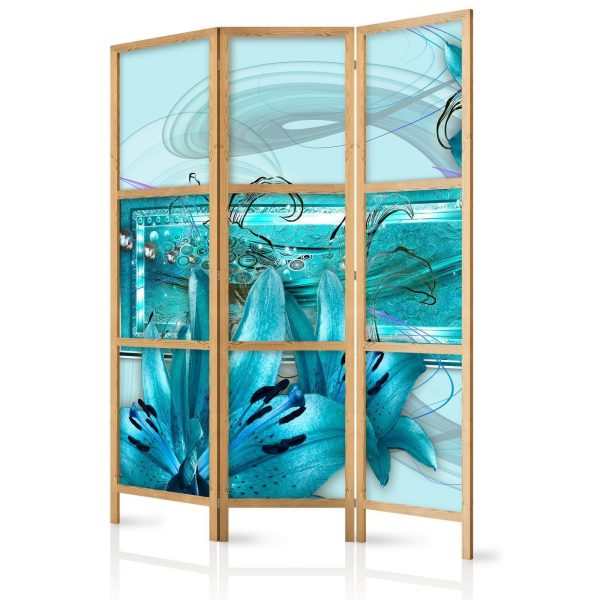 Japanese Room Divider - Lilies in Pale Blue I