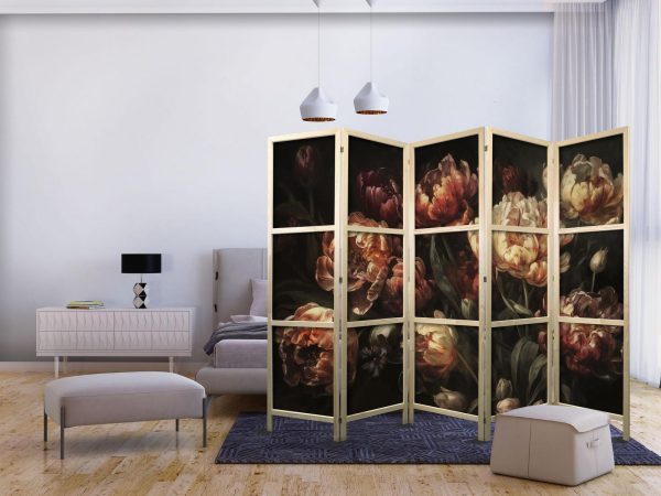 Japanese Room Divider - Magnificent Tulips - Bouquet of Flowers in Red and White on a Black Background - Image 2