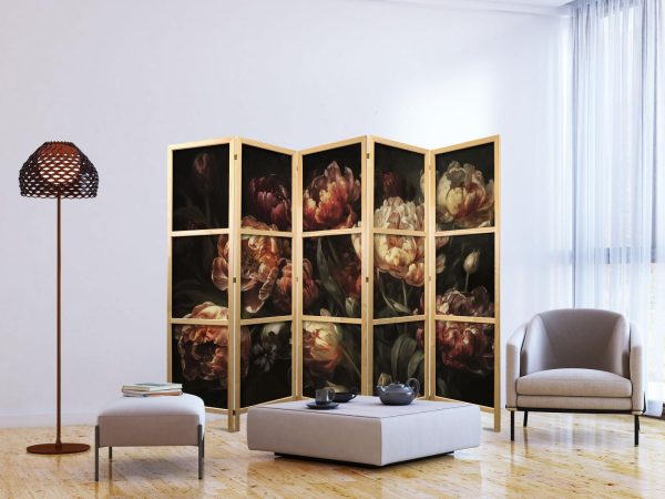 Japanese Room Divider - Magnificent Tulips - Bouquet of Flowers in Red and White on a Black Background - Image 3