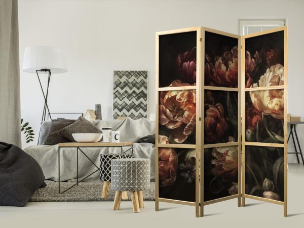Japanese Room Divider - Magnificent Tulips - Bouquet of Flowers in Red and White on a Black Background