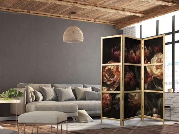 Japanese Room Divider - Magnificent Tulips - Bouquet of Flowers in Red and White on a Black Background - Image 3