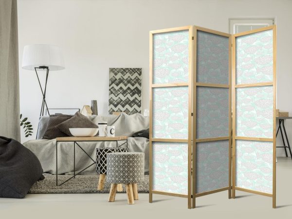 Japanese Room Divider - Minimalist Fish - Fish from Gray Dots on the Crystal Clear Water Surface in Mint Green - Image 2