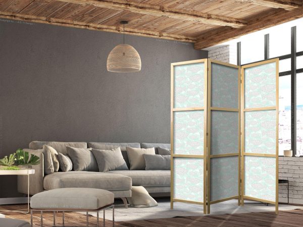 Japanese Room Divider - Minimalist Fish - Fish from Gray Dots on the Crystal Clear Water Surface in Mint Green - Image 3