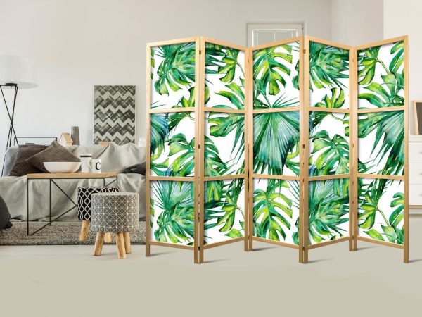 Japanese Room Divider - Monstera and Palm Leaves II - Image 2