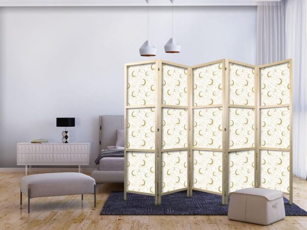 Japanese Room Divider - Moonlit Nights - Delicate Moons and Clouds in Warm Tones - Image 2