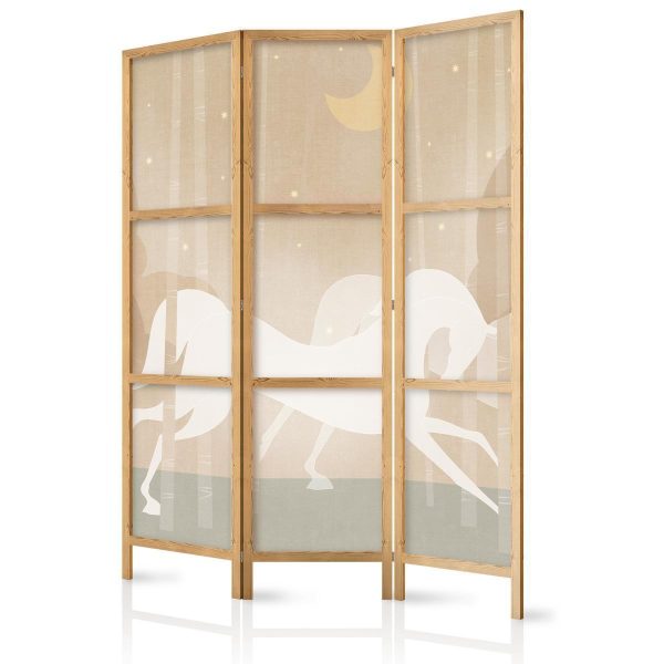 Japanese Room Divider - Moonlit Steeds - Horses galloping among trees on a starry night