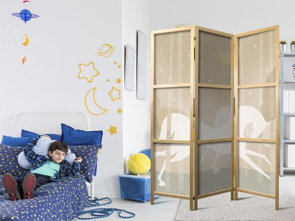 Japanese Room Divider - Moonlit Steeds - Horses galloping among trees on a starry night