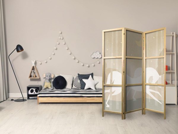 Japanese Room Divider - Moonlit Steeds - Horses galloping among trees on a starry night