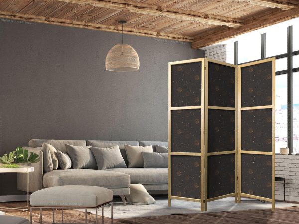 Japanese Room Divider - Night Sky - Artistic Composition of Suns and Planets on a Black Background - Image 3