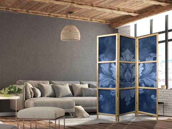 Japanese Room Divider - Ornament in Blue and Cool Colors - Dark Blue Decoration