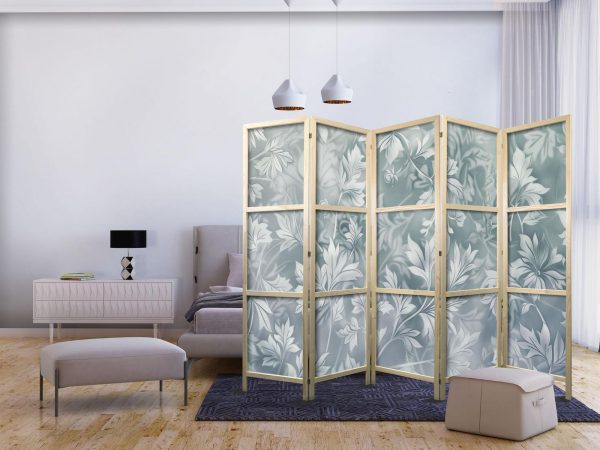 Japanese Room Divider - Ornaments in Worn Muted Turquoises - Delicate Plant Pattern - Image 2