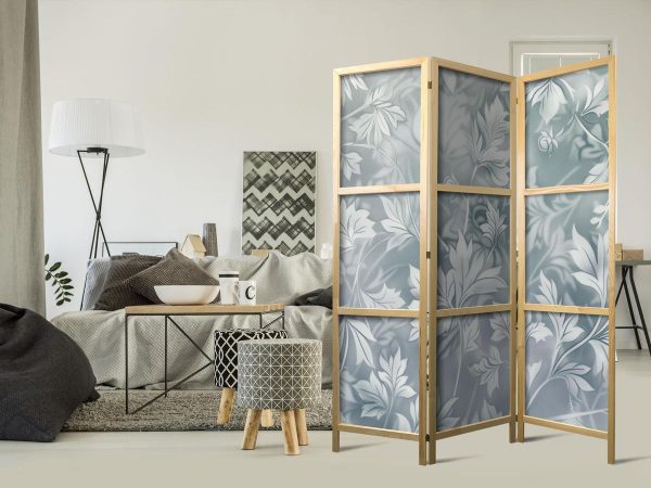 Japanese Room Divider - Ornaments in Worn Muted Turquoises - Delicate Plant Pattern