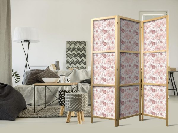 Japanese Room Divider - Pink Blossoming - Flowers in Warm Colors on a White Background - Image 2