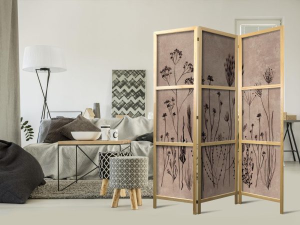 Japanese Room Divider - Plant Vintage - Delicate Field Flowers on a Background in Lime Wash Technique - Image 2
