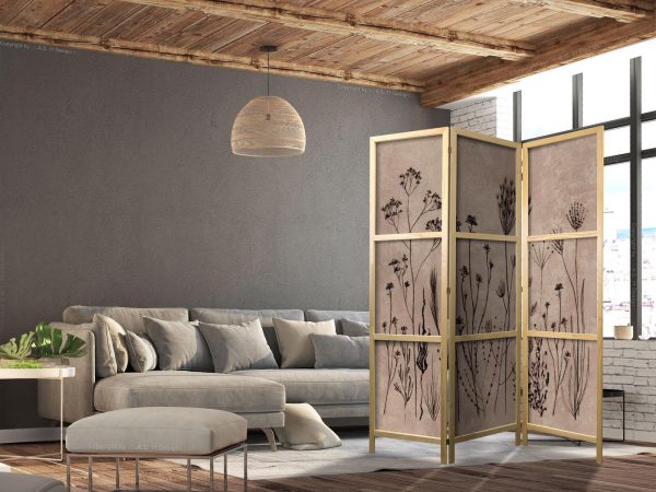 Japanese Room Divider - Plant Vintage - Delicate Field Flowers on a Background in Lime Wash Technique - Image 3