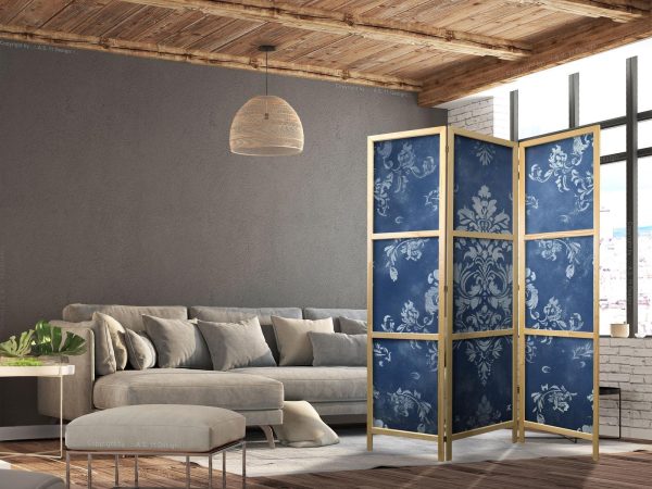 Japanese Room Divider - Retro Ornament - Decorative Motif in Worn Blues - Image 3