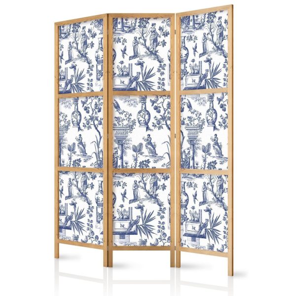 Japanese Room Divider - Rome and Botany - Blue Pattern with Greek and Plant Motif