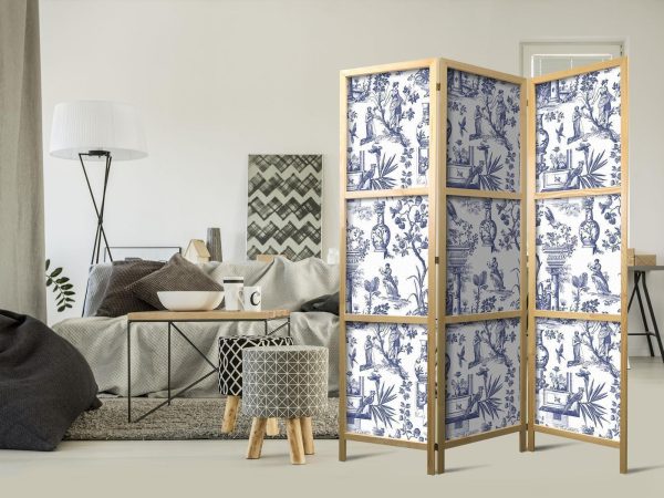 Japanese Room Divider - Rome and Botany - Blue Pattern with Greek and Plant Motif - Image 2
