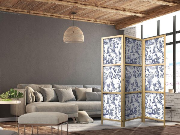 Japanese Room Divider - Rome and Botany - Blue Pattern with Greek and Plant Motif - Image 3