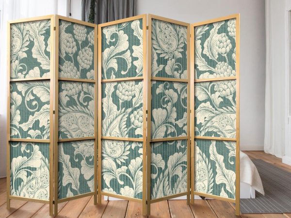 Japanese Room Divider - Sage Green Flourishes