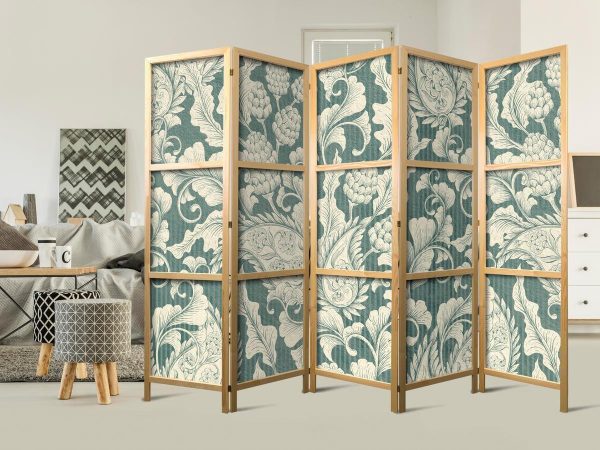 Japanese Room Divider - Sage Green Flourishes