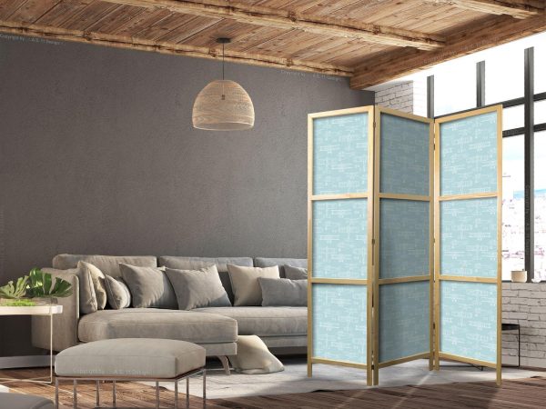 Japanese Room Divider - Sketch - Outline of an Airplane in White on a Turquoise Background - Image 3
