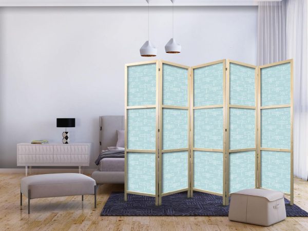 Japanese Room Divider - Sketch - Outline of an Airplane in White on a Turquoise Background - Image 2