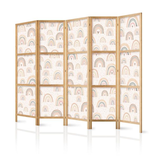 Japanese Room Divider - Spring - Pastel rainbows on a rainy day with hearts