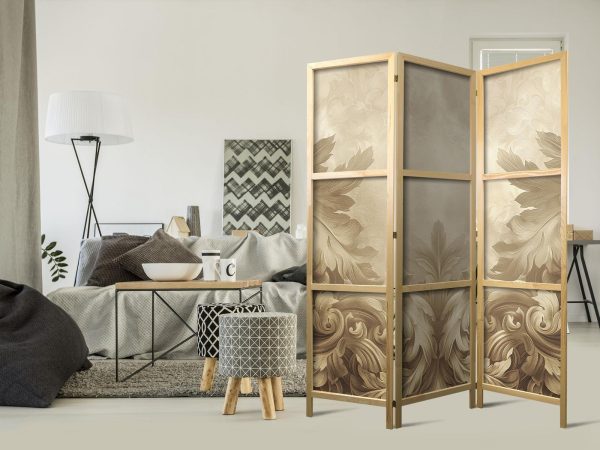 Japanese Room Divider - Stone Baroque Ornaments in Light Shades of Gray-Blue - Image 2