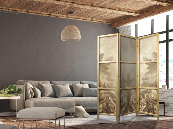 Japanese Room Divider - Stone Baroque Ornaments in Light Shades of Gray-Blue - Image 3