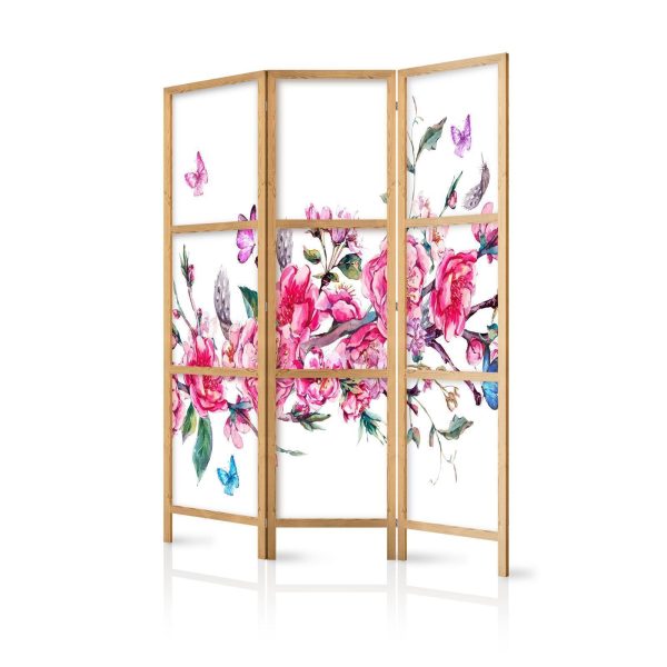 Japanese Room Divider - Style: Flowers and Butterflies